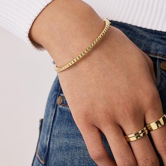 14K Gold Plated Stackable Bangle Bracelet - Picture 2 of 3